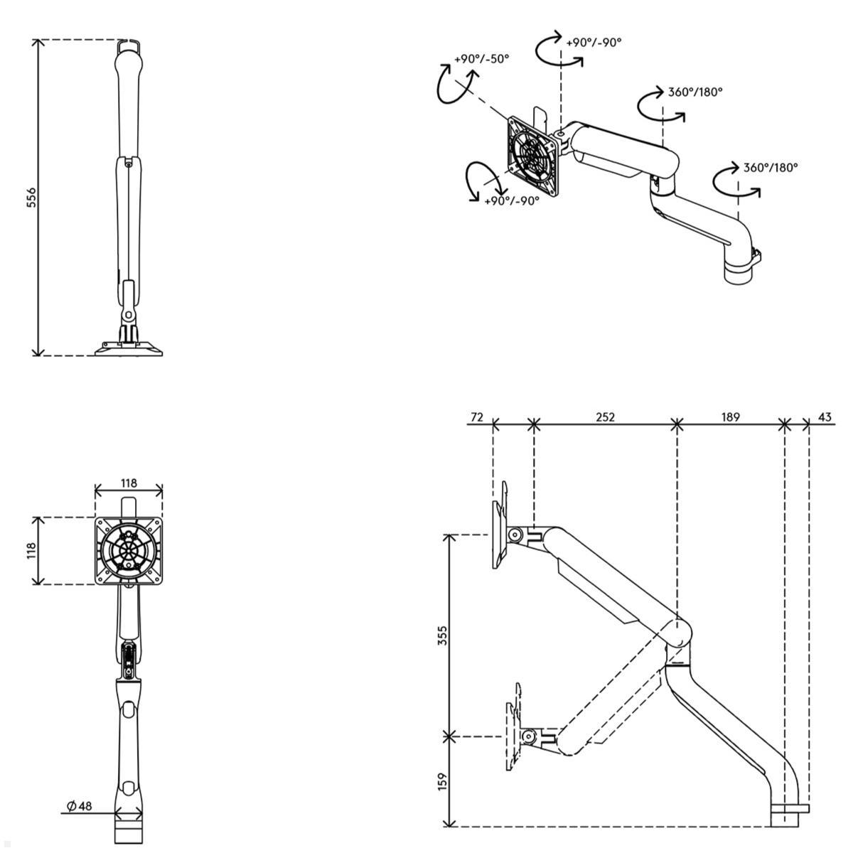Dataflex Viewprime plus Monitor Tischhalterung mit Tischklemme, maße Monitorhalterung