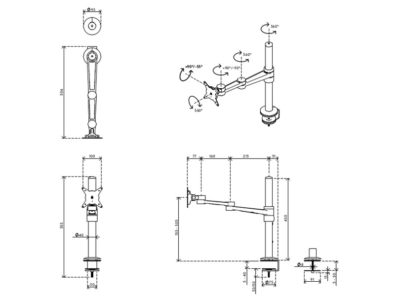 Dataflex 58.123 Viewlite Tischhalterung Monitorarm Zeichnung Dataflex 58.123 Viewlite Tischhalterung Monitorarm Zeichnung