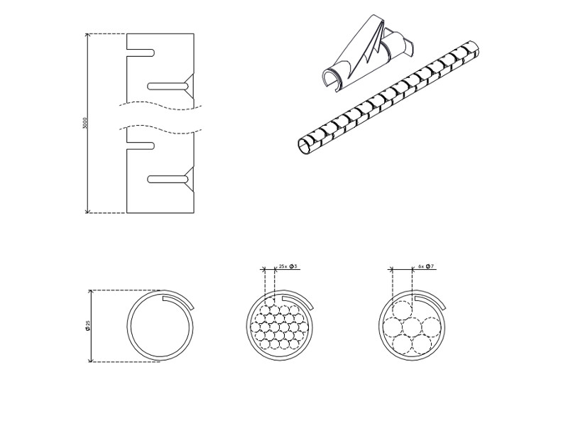 Dataflex Kabelschlucker/Kabelschlauch 25mm/3 m mit Einzugshilfe (33.783) Maße