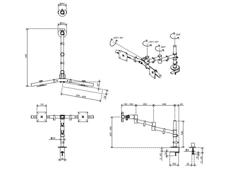 Dataflex Viewgo 48.132 Dualhalterung Zeichnung Dataflex Viewgo 48.132 Dualhalterung Zeichnung