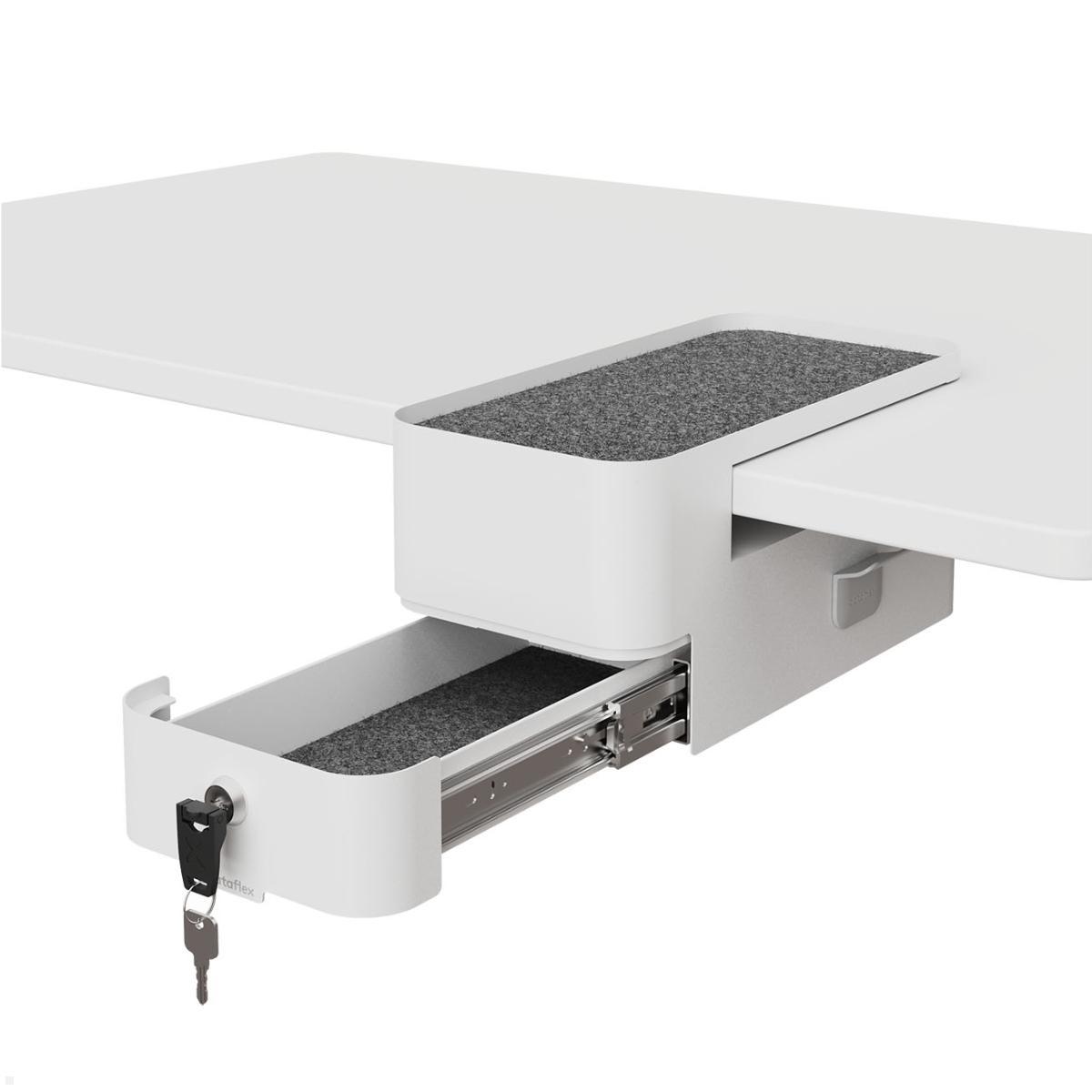 Dataflex Bento Desktop Locker Untertisch Schrank mit Tischklemme (45.600), weiß, Haken für Taschen