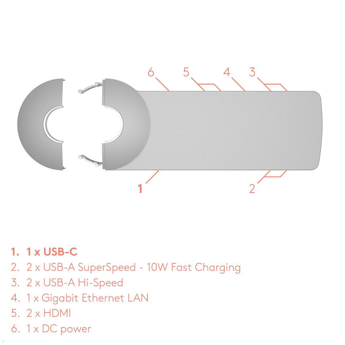 Dataflex Viewlite Link USB-C Dockingstation Tischklemme, weiß (58.810), Features
