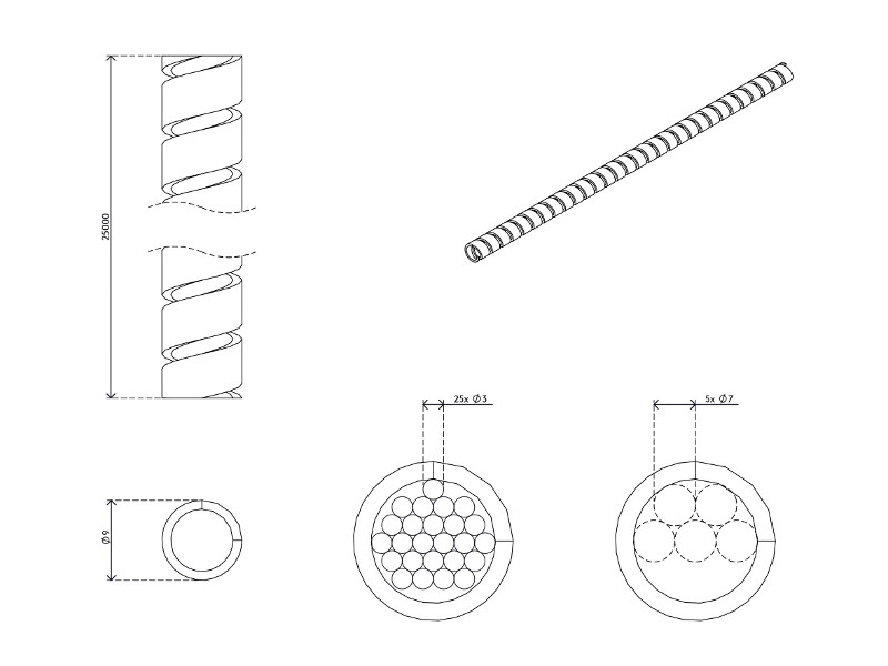 Dataflex Kabelspirale für 5 Kabel von 7mm Länge 25m silber (33.252) Maße